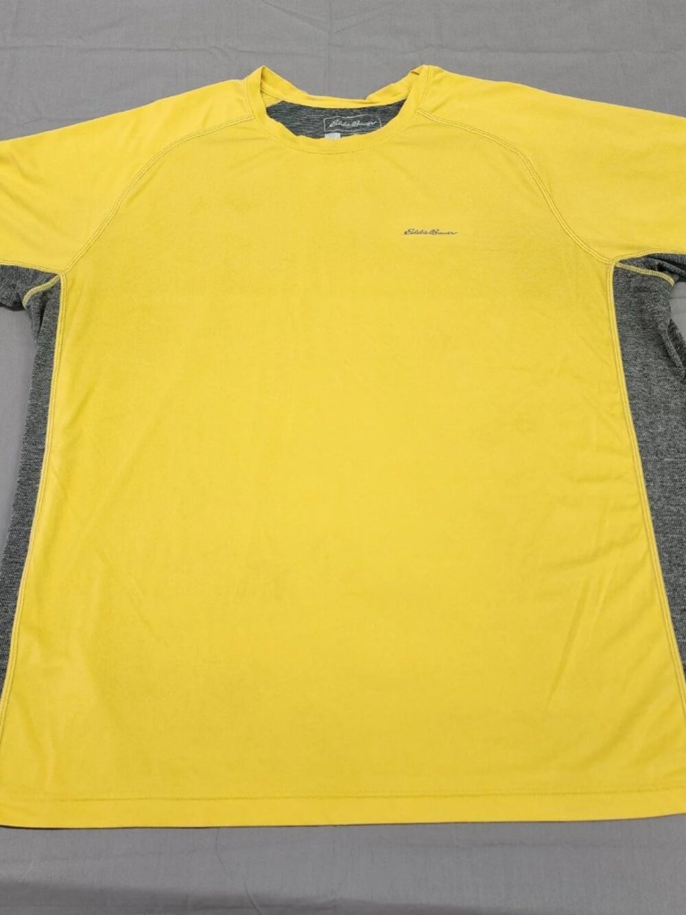 Eddie Bauer Freecool Pro Shirt Mens 2XL Yellow Gray Colorblock Activewear Tee